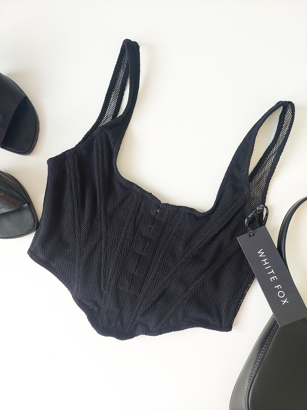 White Fox Bad Gal Bustier M Black Mesh Corset-Style Bralette Tank Top Bra